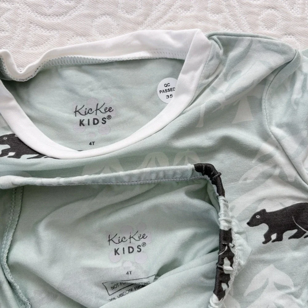 Kickee Pants Print Long Sleeve‎ Pajama Set, Aloe Bears and Trees (Sz 4T)